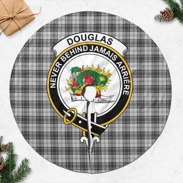 Douglas Grey Modern Tartan Christmas Tree Skirt with Family Crest