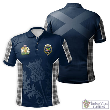 Douglas Grey Modern Tartan Men's Polo Shirt with Family Crest and Scottish Thistle Vibes Sport Style