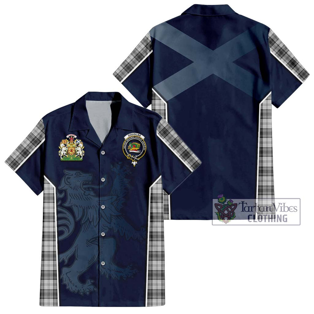 Douglas Grey Modern Tartan Short Sleeve Button Shirt with Family Crest and Lion Rampant Vibes Sport Style Kid - Tartan Vibes Clothing