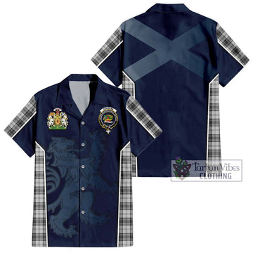 Douglas Grey Modern Tartan Short Sleeve Button Shirt with Family Crest and Lion Rampant Vibes Sport Style