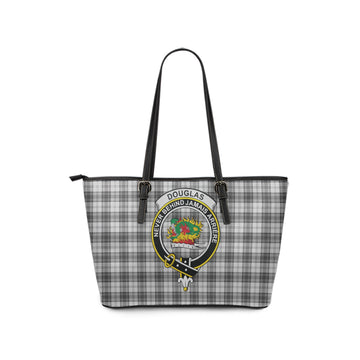 Douglas Grey Modern Tartan Leather Tote Bag with Family Crest