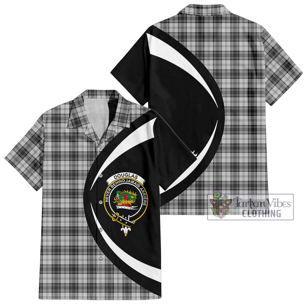 Douglas Grey Modern Tartan Short Sleeve Button Up with Family Crest Circle Style Kid - Tartan Vibes Clothing