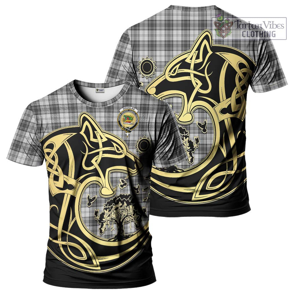 Douglas Grey Modern Tartan T-Shirt with Family Crest Celtic Wolf Style Kid's Shirt - Tartan Vibes Clothing