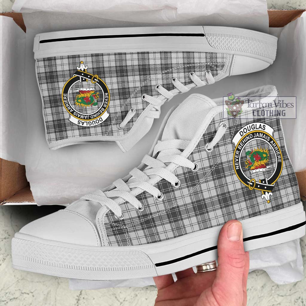 Tartan Vibes Clothing Douglas Grey Modern Tartan High Top Shoes with Family Crest