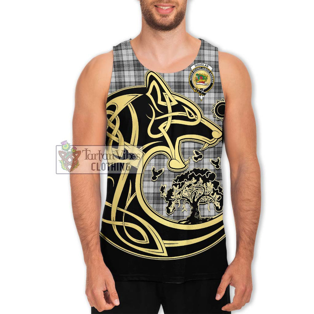 Douglas Grey Modern Tartan Men's Tank Top with Family Crest Celtic Wolf Style Men - Tartan Vibes Clothing