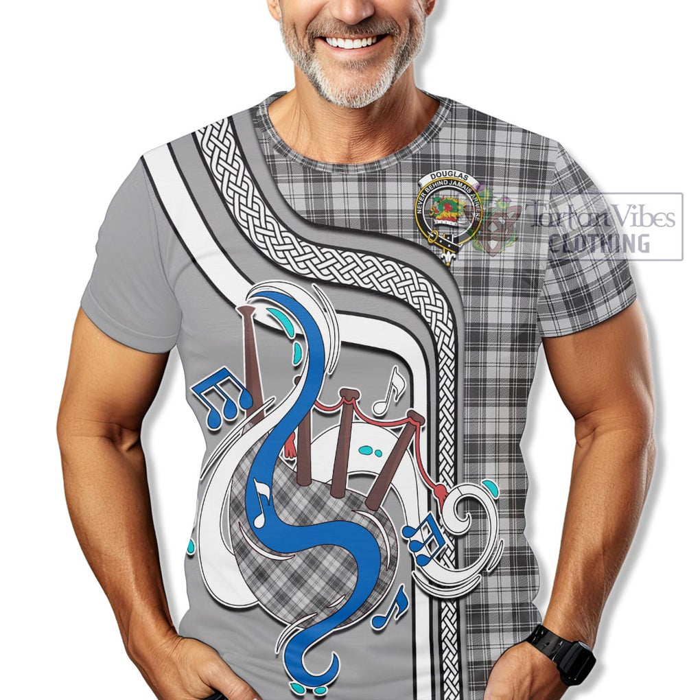 Douglas Grey Modern Tartan T-Shirt with Epic Bagpipe Style Kid's Shirt - Tartanvibesclothing Shop