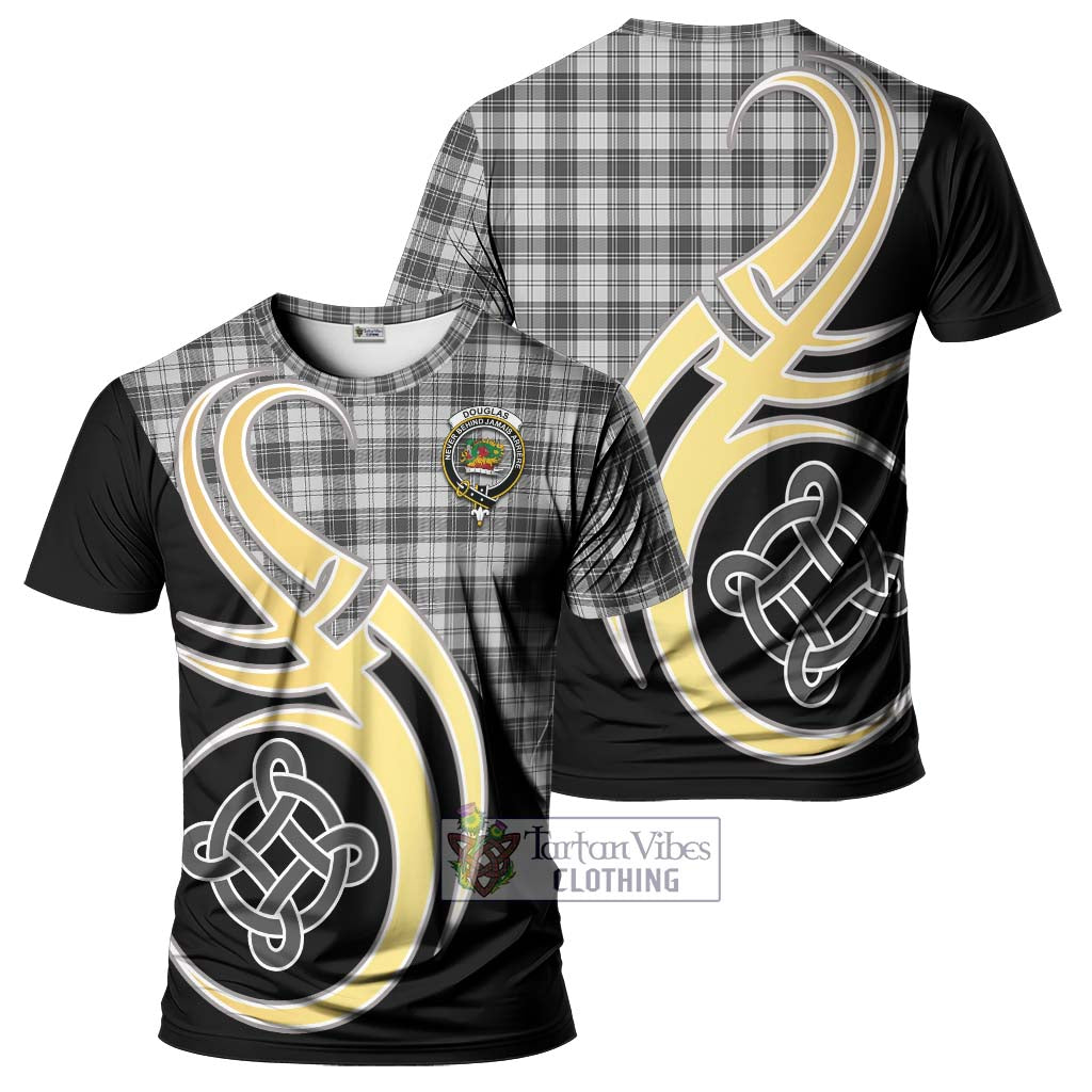 Tartan Vibes Clothing Douglas Grey Modern Tartan T-Shirt with Family Crest and Celtic Symbol Style