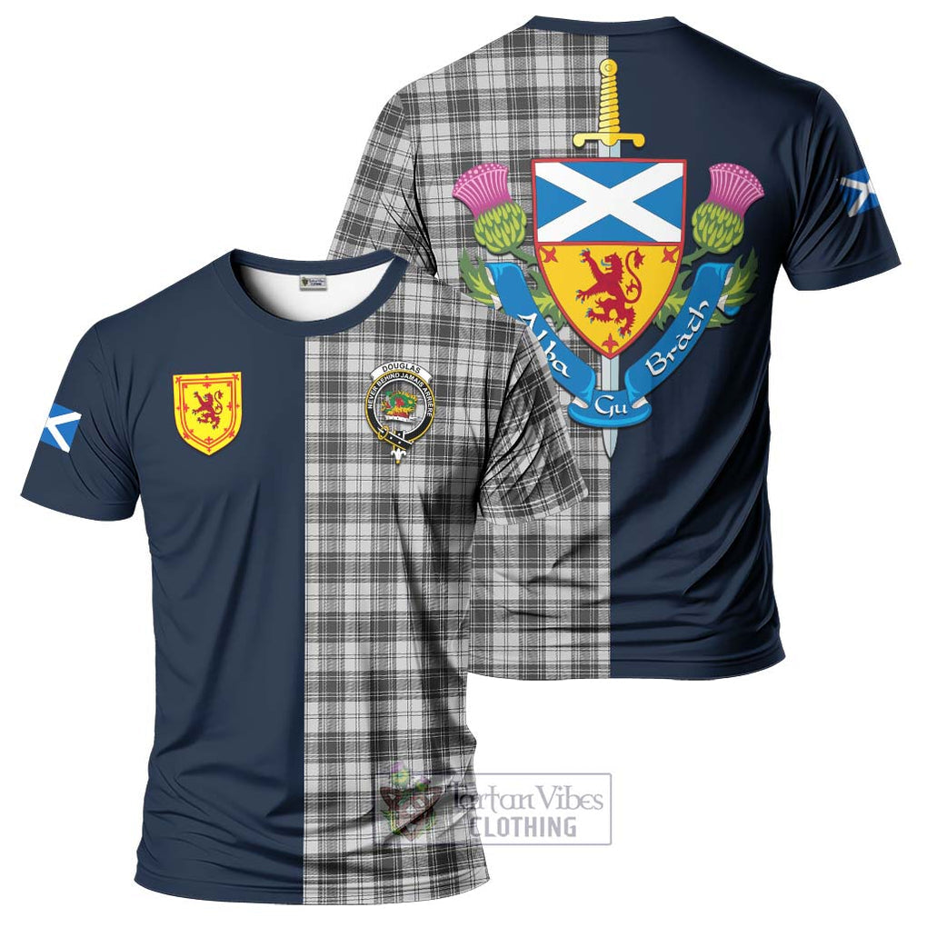 Tartan Vibes Clothing Douglas Grey Modern Tartan T-Shirt Alba with Scottish Lion Royal Arm Half Style