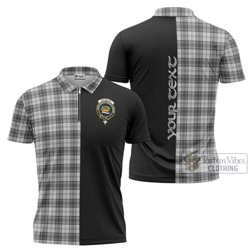 Douglas Grey Modern Tartan Zipper Polo Shirt with Family Crest and Half Of Me Style