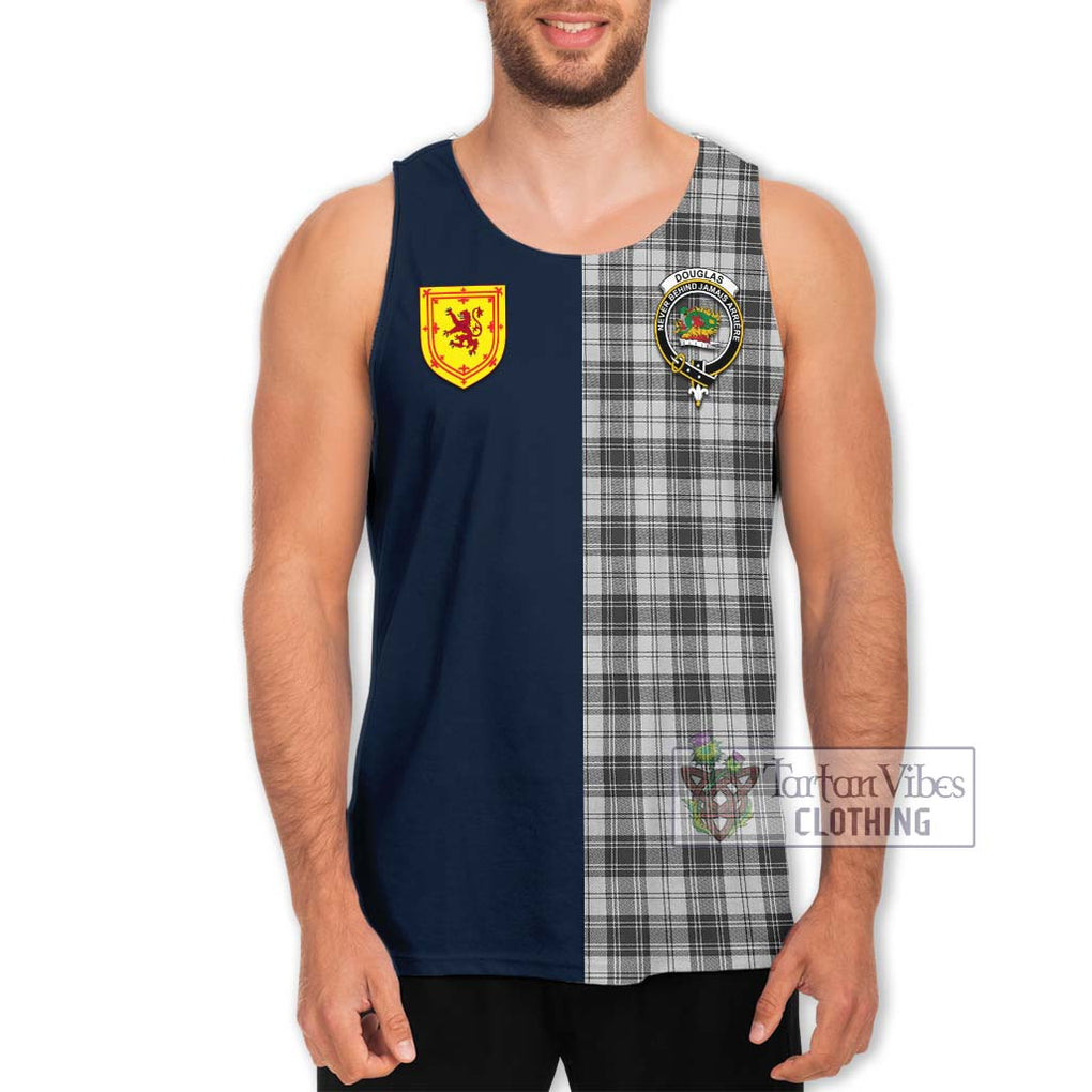 Tartan Vibes Clothing Douglas Grey Modern Tartan Men's Tank Top with Scottish Lion Royal Arm Half Style