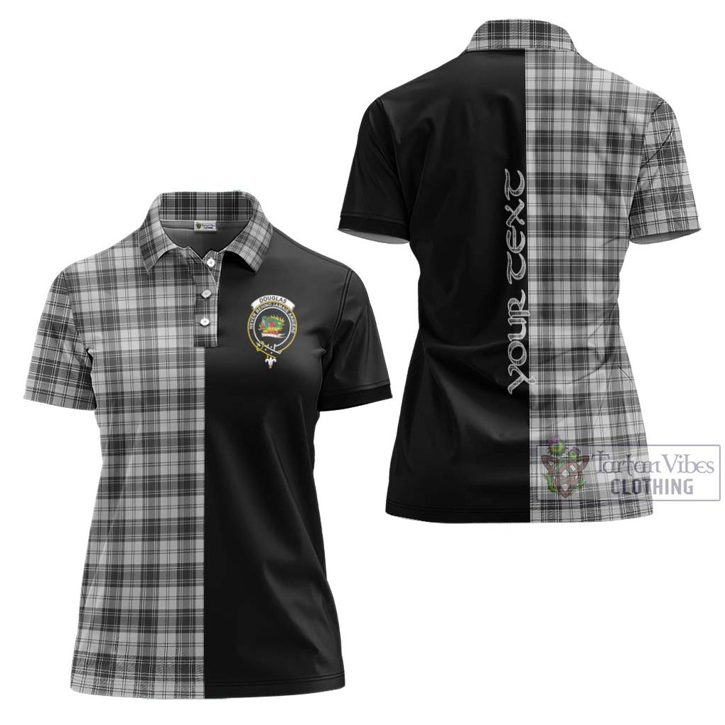 Douglas Grey Modern Tartan Women's Polo Shirt with Family Crest and Half Of Me Style Women - Tartanvibesclothing Shop