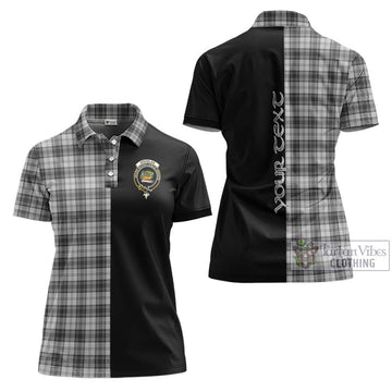 Douglas Grey Modern Tartan Women's Polo Shirt with Family Crest and Half Of Me Style