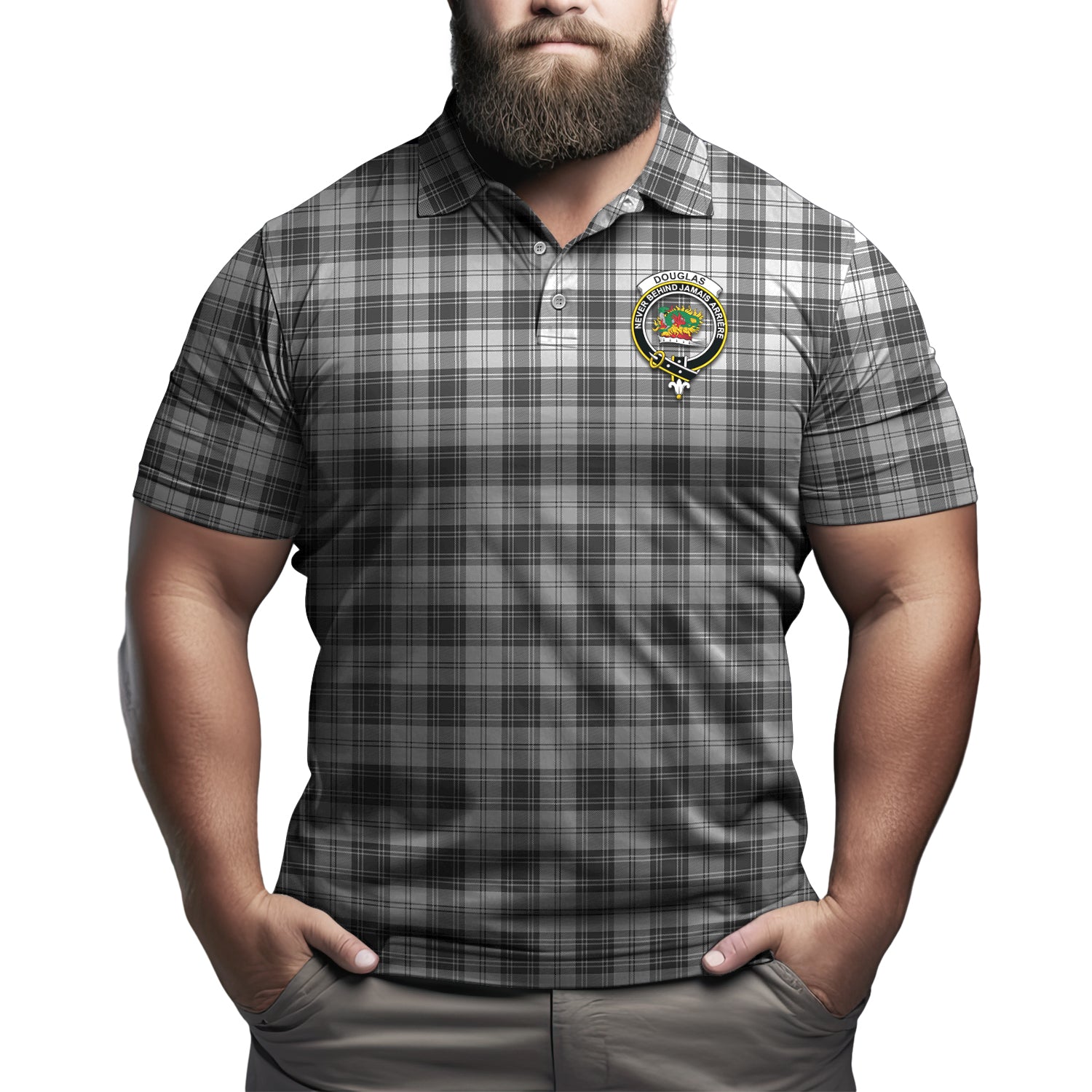 Douglas Grey Modern Tartan Men's Polo Shirt with Family Crest Kid - Tartan Vibes Clothing