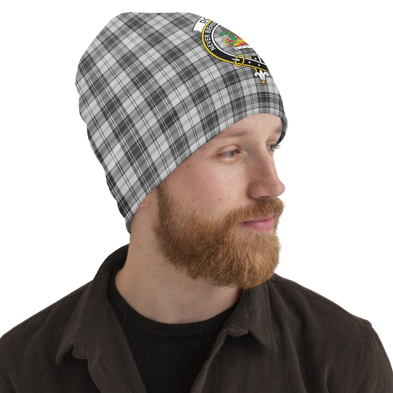 Douglas Grey Modern Tartan Beanies Hat with Family Crest One Size 10.5*10.2 inches - Tartan Vibes Clothing