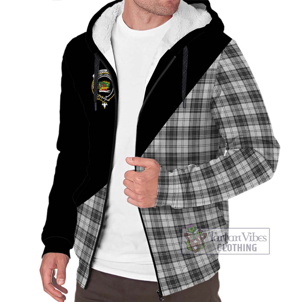 Douglas Grey Modern Tartan Sherpa Hoodie with Family Crest and Military Logo Style Unisex S - Tartanvibesclothing Shop