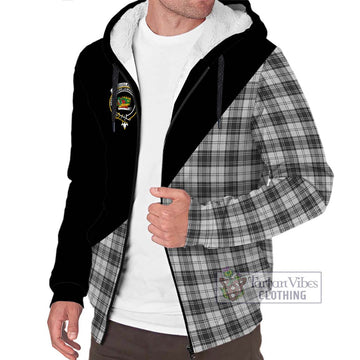 Douglas Grey Modern Tartan Sherpa Hoodie with Family Crest and Military Logo Style