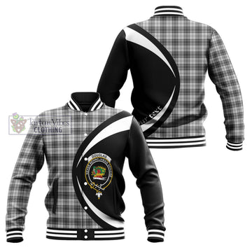 Douglas Grey Modern Tartan Baseball Jacket with Family Crest Circle Style