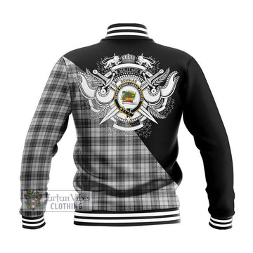 Douglas Grey Modern Tartan Baseball Jacket with Family Crest and Military Logo Style