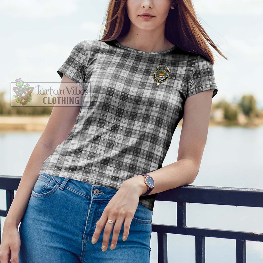 Douglas Grey Modern Tartan Cotton T-Shirt with Family Crest Women's Shirt - Tartanvibesclothing Shop