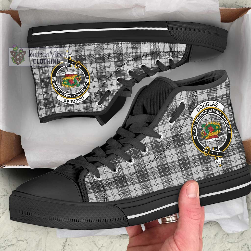 Tartan Vibes Clothing Douglas Grey Modern Tartan High Top Shoes with Family Crest