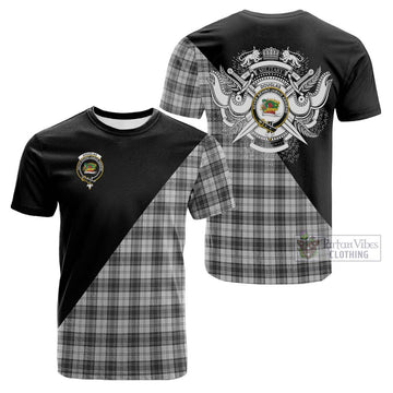 Douglas Grey Modern Tartan Cotton T-shirt with Family Crest and Military Logo Style