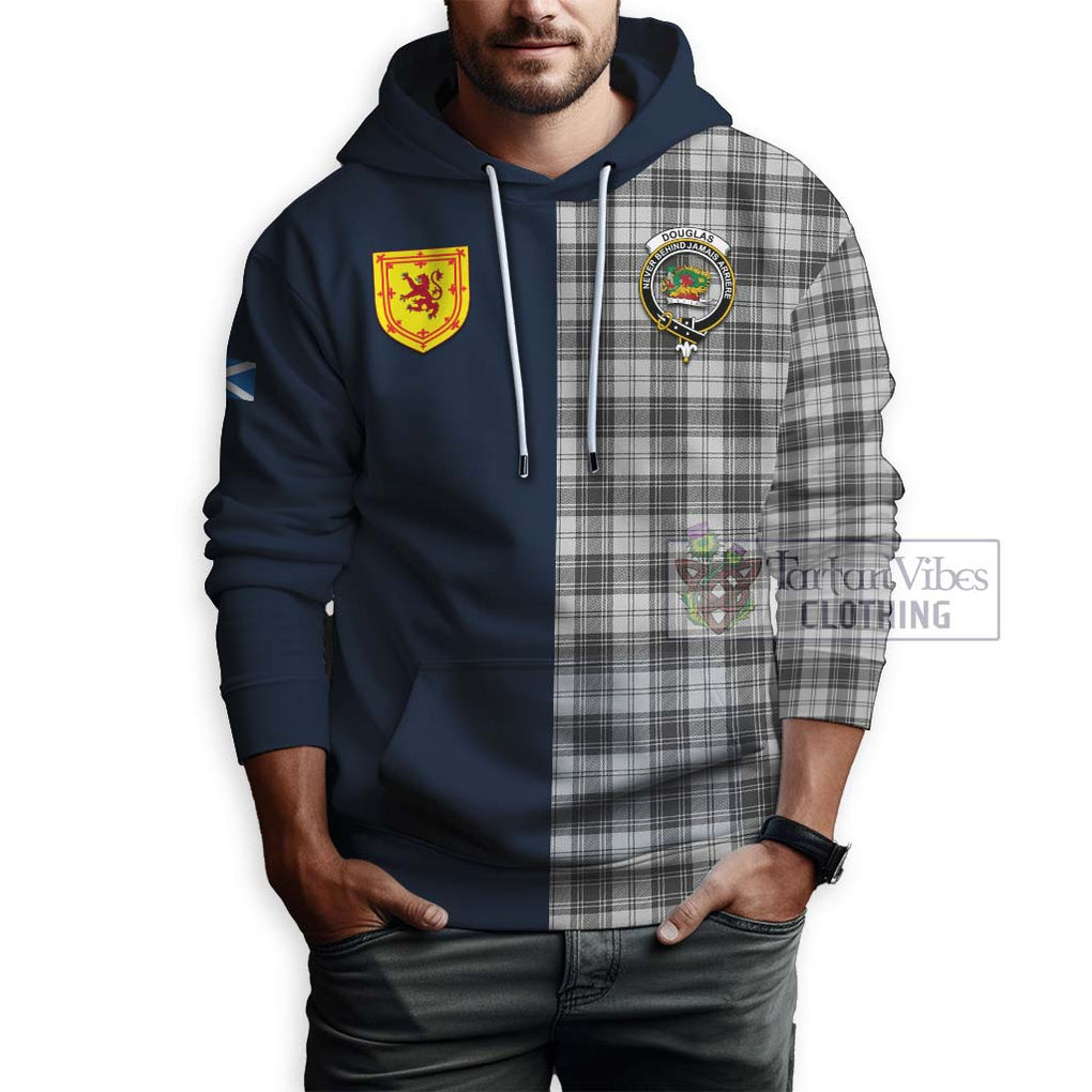 Tartan Vibes Clothing Douglas Grey Modern Tartan Hoodie with Scottish Lion Royal Arm Half Style