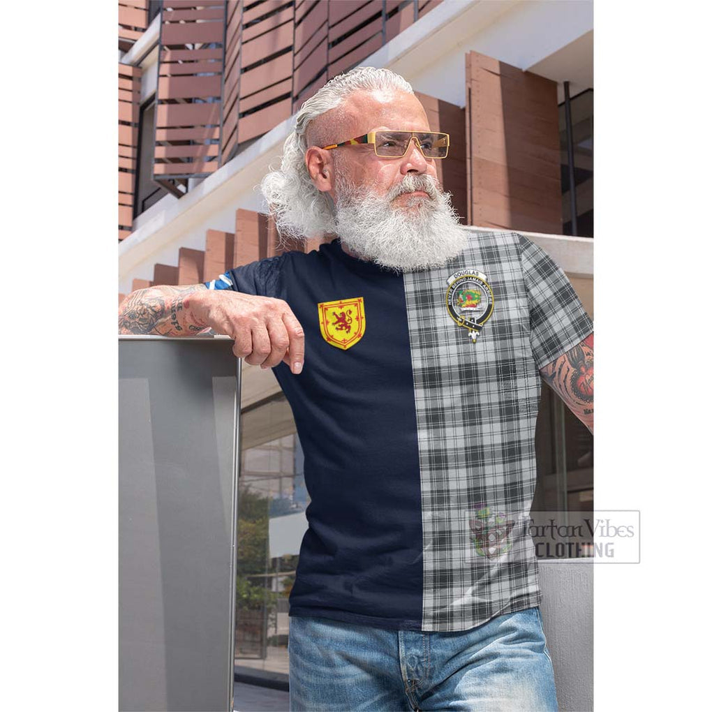 Tartan Vibes Clothing Douglas Grey Modern Tartan Cotton T-shirt with Scottish Lion Royal Arm Half Style