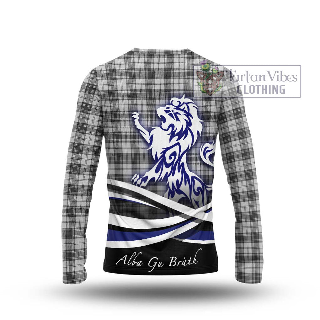 Douglas Grey Modern Tartan Long Sleeve T-Shirt with Alba Gu Brath Regal Lion Emblem - Tartanvibesclothing Shop