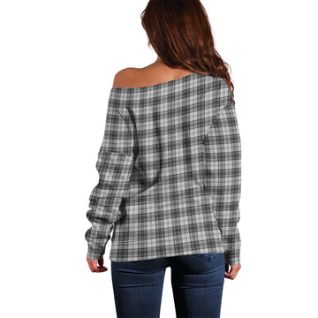 Douglas Grey Modern Tartan Off Shoulder Women Sweater with Family Crest