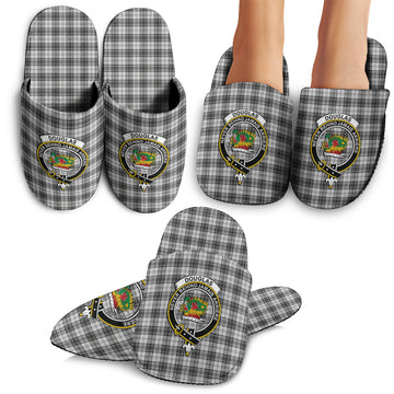 Douglas Grey Modern Tartan Home Slippers with Family Crest