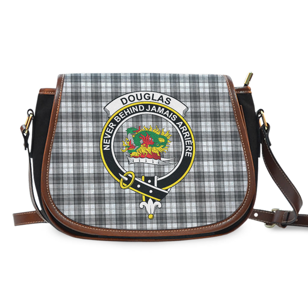 Douglas Grey Modern Tartan Saddle Bag with Family Crest - Tartan Vibes Clothing