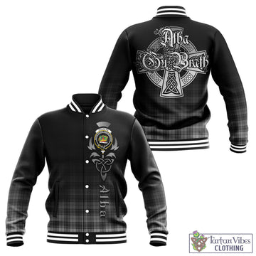 Douglas Grey Modern Tartan Baseball Jacket Featuring Alba Gu Brath Family Crest Celtic Inspired