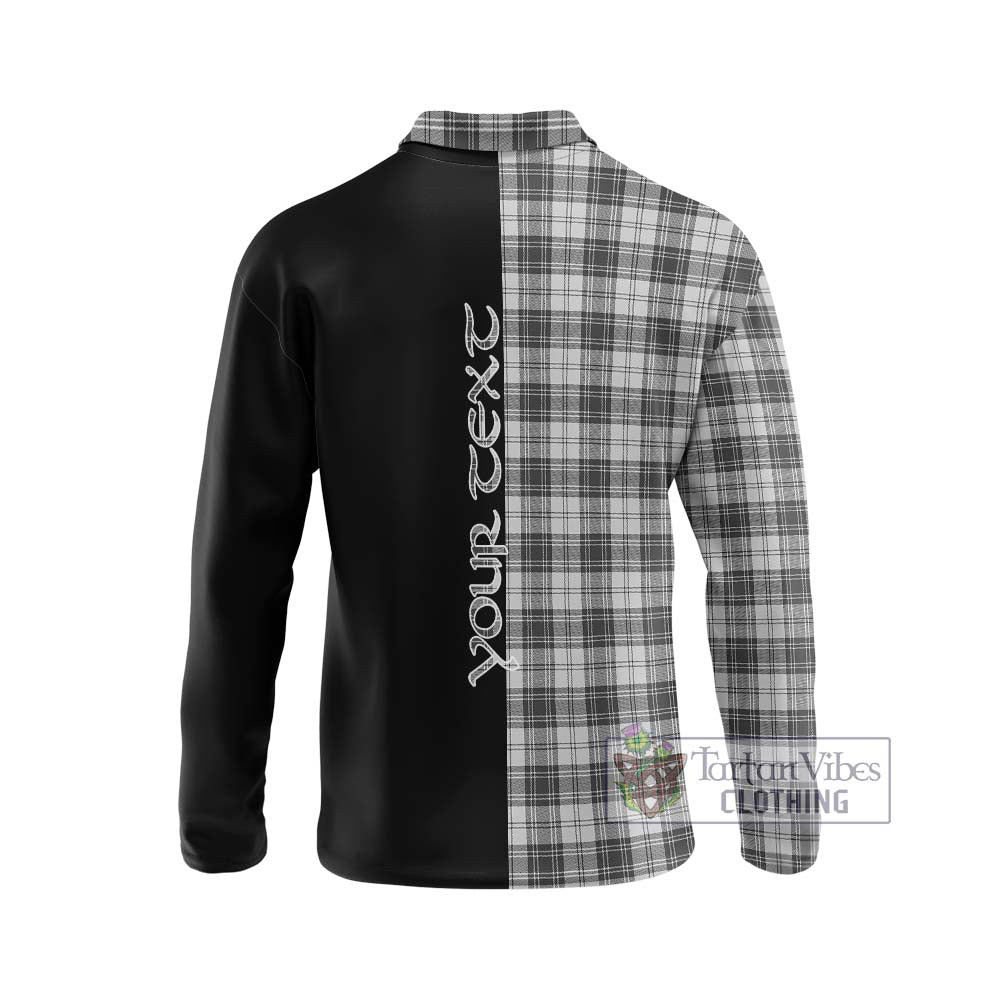 Douglas Grey Modern Tartan Long Sleeve Polo Shirt with Family Crest and Half Of Me Style - Tartanvibesclothing Shop