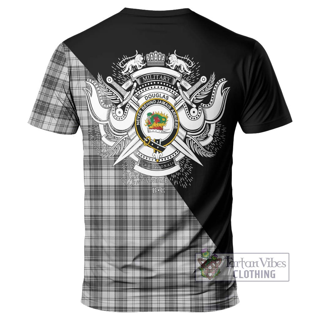 Douglas Grey Modern Tartan T-Shirt with Family Crest and Military Logo Style - Tartanvibesclothing Shop