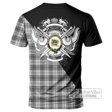 Douglas Grey Modern Tartan T-Shirt with Family Crest and Military Logo Style