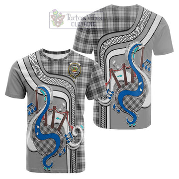 Douglas Grey Modern Tartan Cotton T-shirt with Epic Bagpipe Style