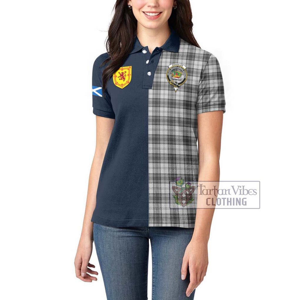 Tartan Vibes Clothing Douglas Grey Modern Tartan Women's Polo Shirt with Scottish Lion Royal Arm Half Style