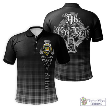 Douglas Grey Modern Tartan Polo Shirt Featuring Alba Gu Brath Family Crest Celtic Inspired