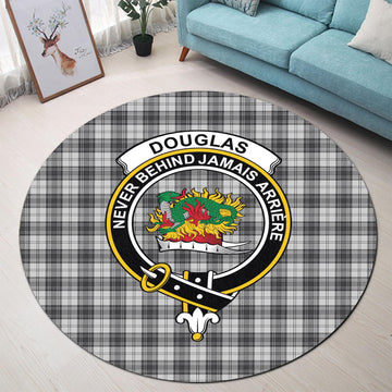 Douglas Grey Modern Tartan Round Rug with Family Crest