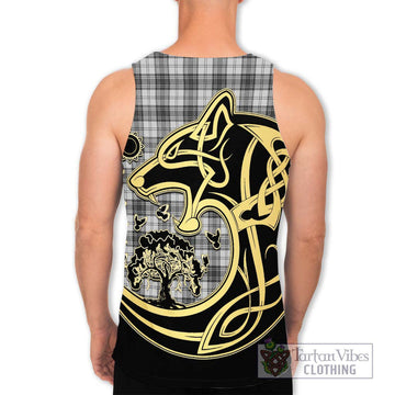 Douglas Grey Modern Tartan Men's Tank Top with Family Crest Celtic Wolf Style