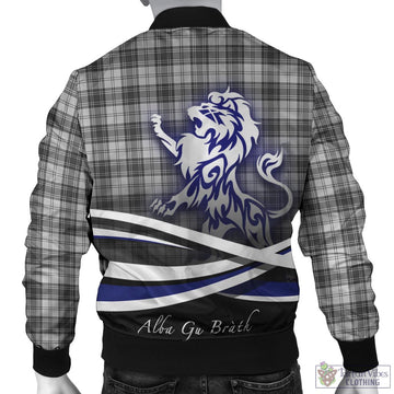 Douglas Grey Modern Tartan Bomber Jacket with Alba Gu Brath Regal Lion Emblem