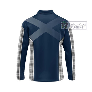 Douglas Grey Modern Tartan Long Sleeve Polo Shirt with Family Crest and Lion Rampant Vibes Sport Style