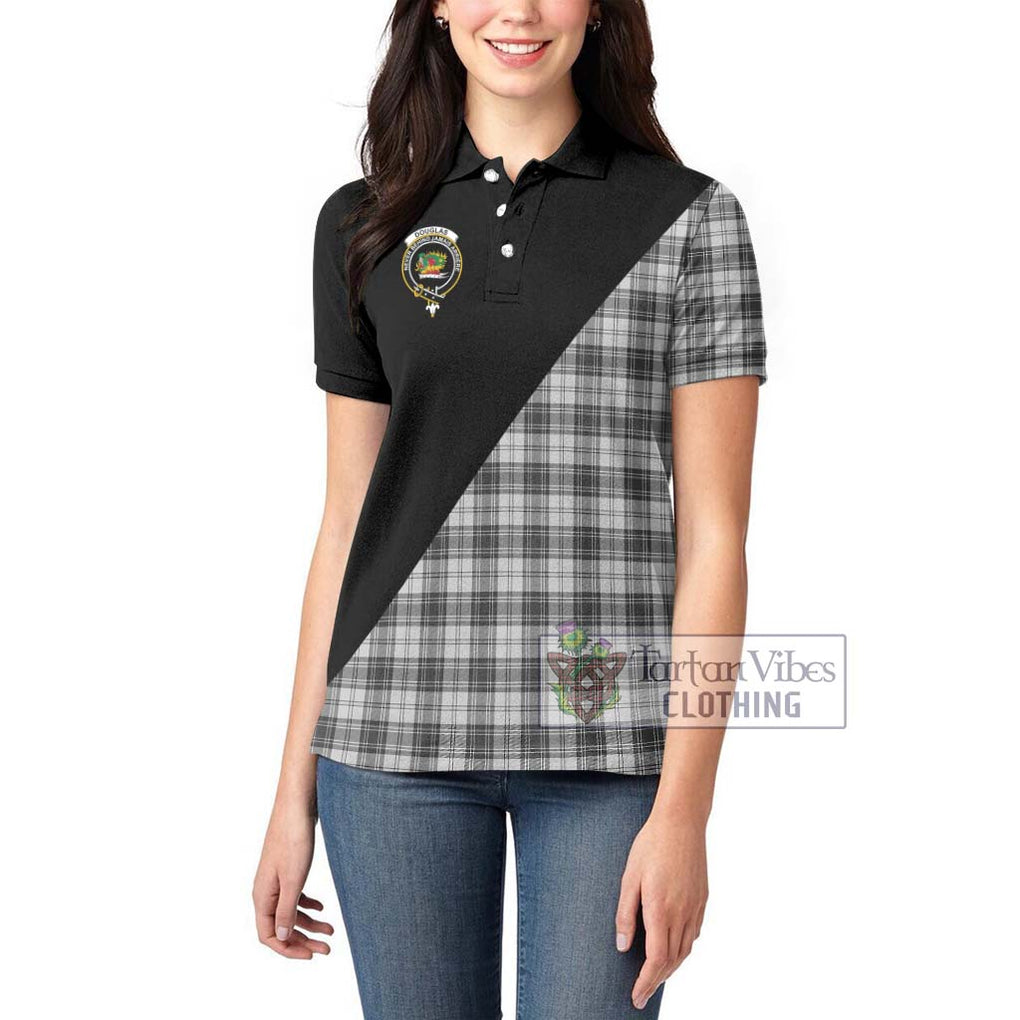 Douglas Grey Modern Tartan Women's Polo Shirt with Family Crest and Military Logo Style - Tartanvibesclothing Shop