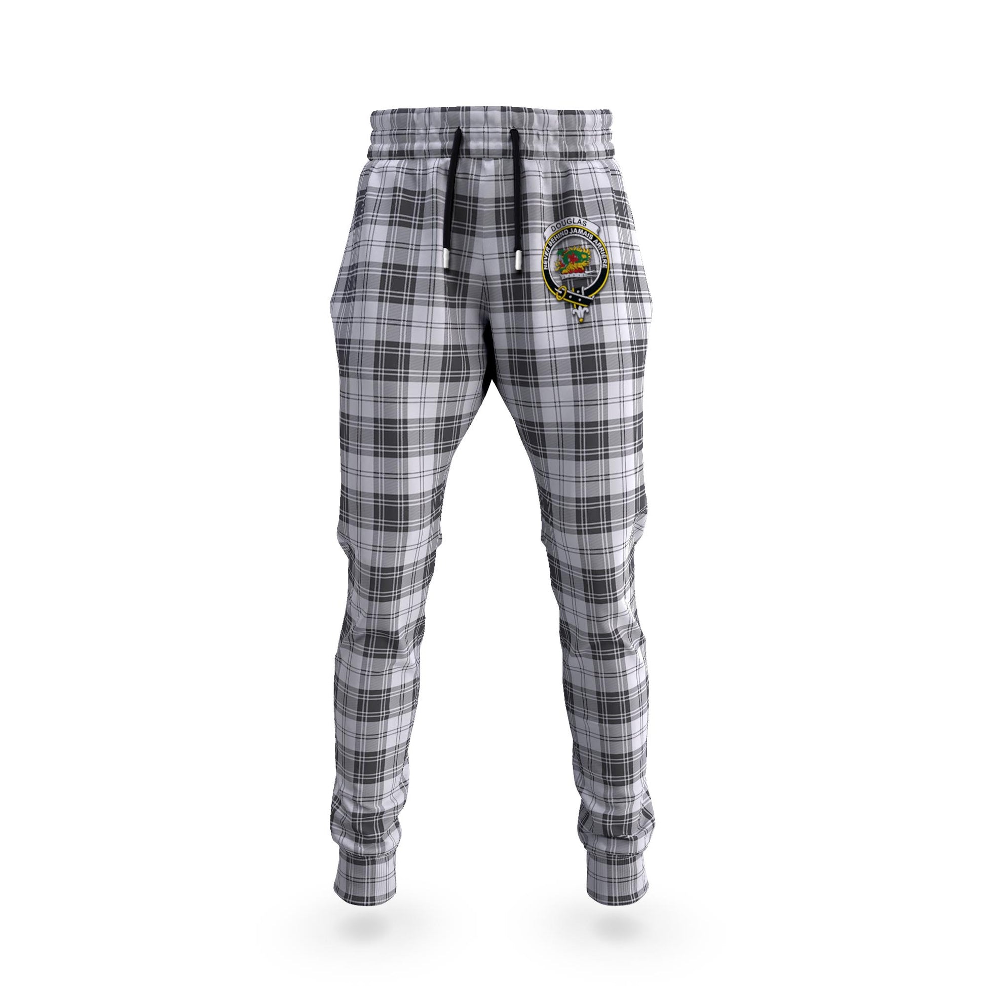 Douglas Grey Modern Tartan Joggers Pants with Family Crest 5XL - Tartan Vibes Clothing