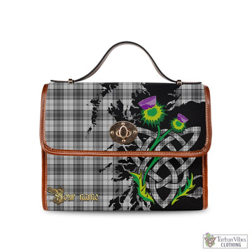 Douglas Grey Modern Tartan Waterproof Canvas Bag with Scotland Map and Thistle Celtic Accents