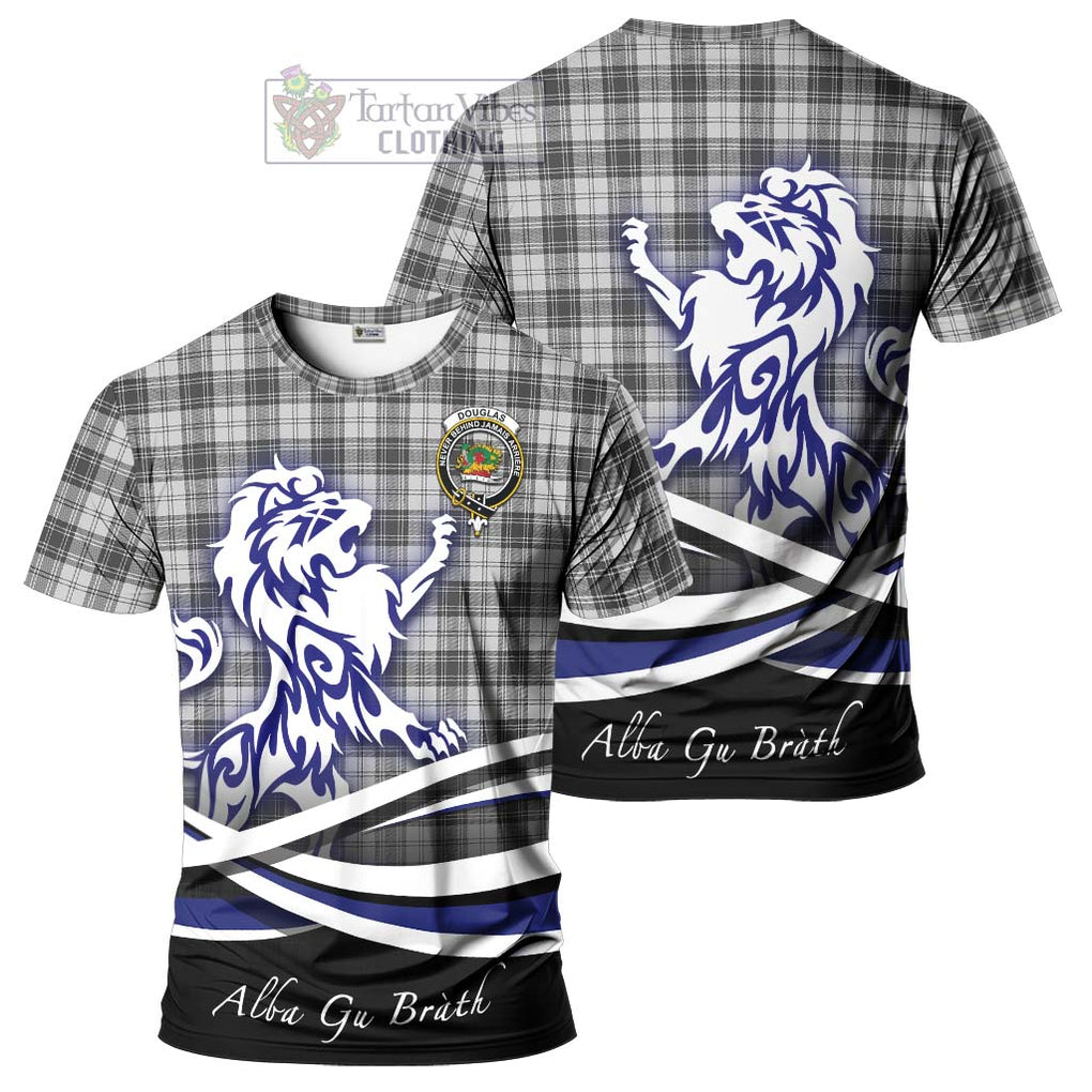 Tartan Vibes Clothing Douglas Grey Modern Tartan Cotton T-shirt with Alba Gu Brath Regal Lion Emblem