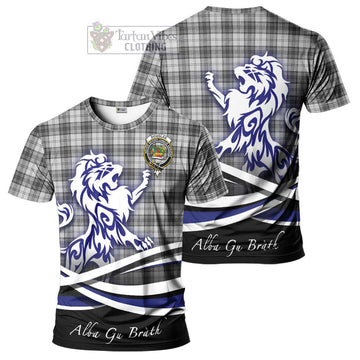 Douglas Grey Modern Tartan Cotton T-shirt with Alba Gu Brath Regal Lion Emblem