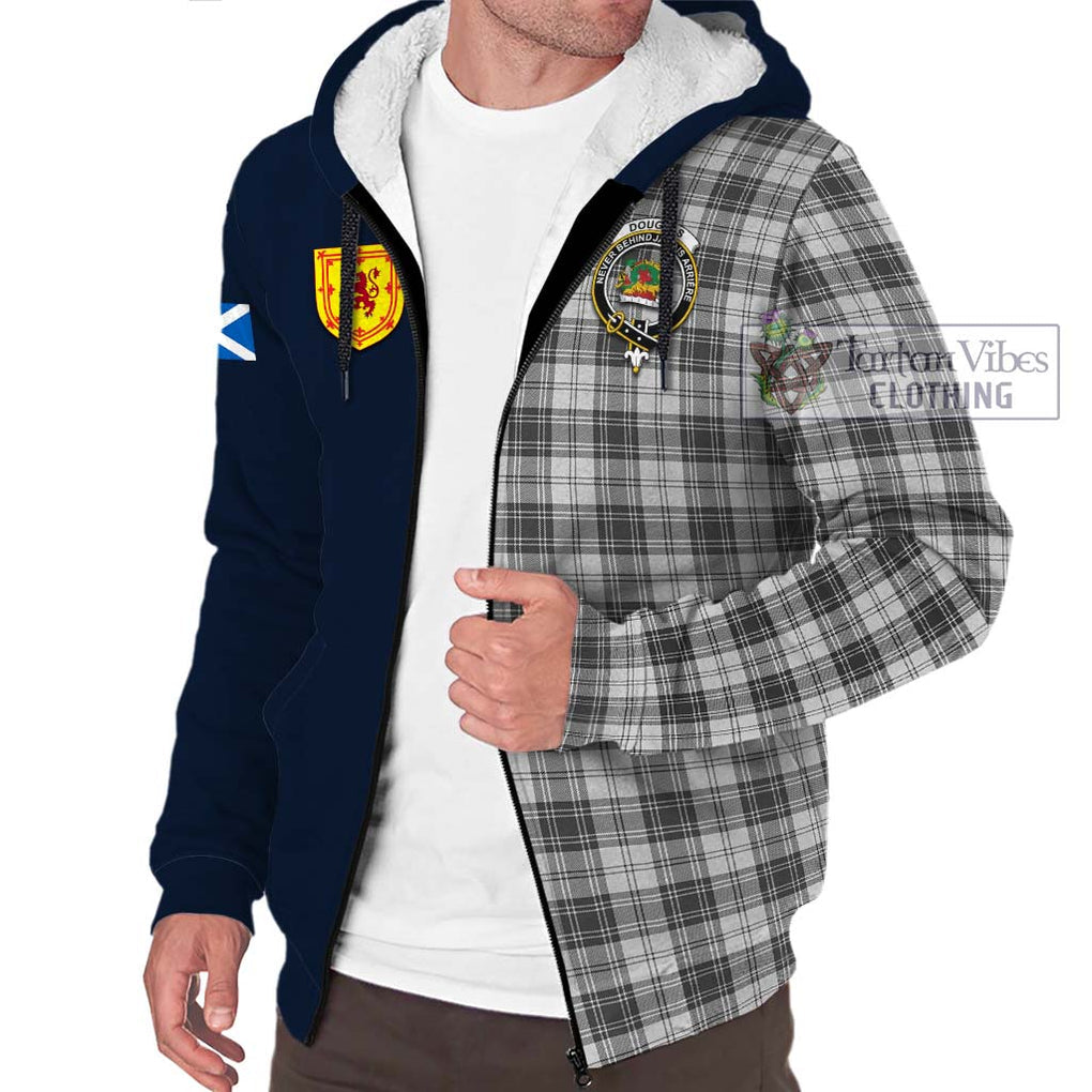 Tartan Vibes Clothing Douglas Grey Modern Tartan Sherpa Hoodie with Scottish Lion Royal Arm Half Style