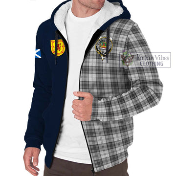 Douglas Grey Modern Tartan Sherpa Hoodie Alba with Scottish Lion Royal Arm Half Style