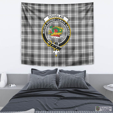 Douglas Grey Modern Tartan Tapestry Wall Hanging and Home Decor for Room with Family Crest